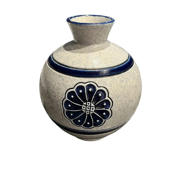 Gebruder Plein Blue Floral Pottery Vase Germany Modernist - Picture 8 of 8